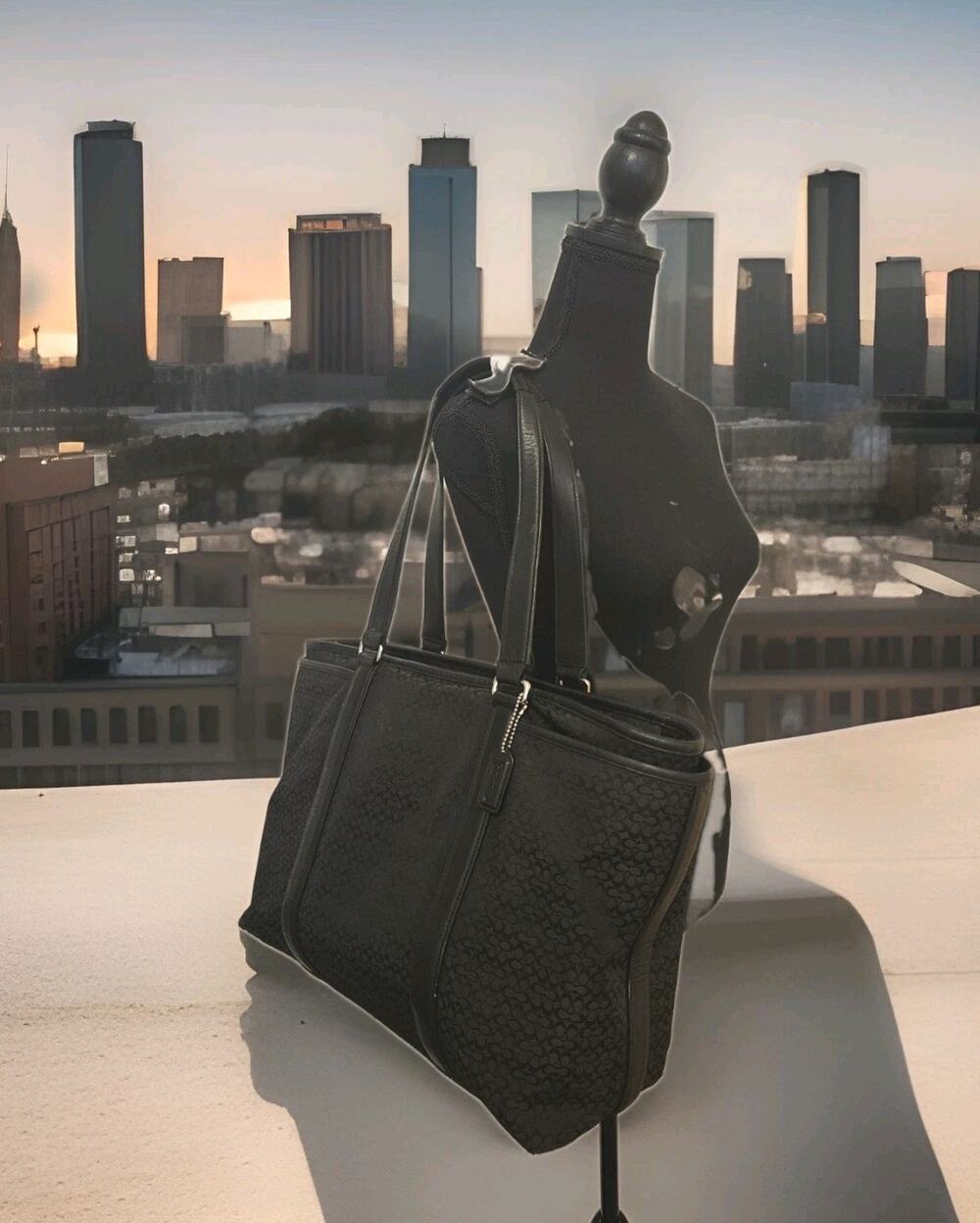 Coach F77014 Vintage Large Signature C Canvas Leather Trim Tote Bag 16x12 *read - Picture 1 of 16